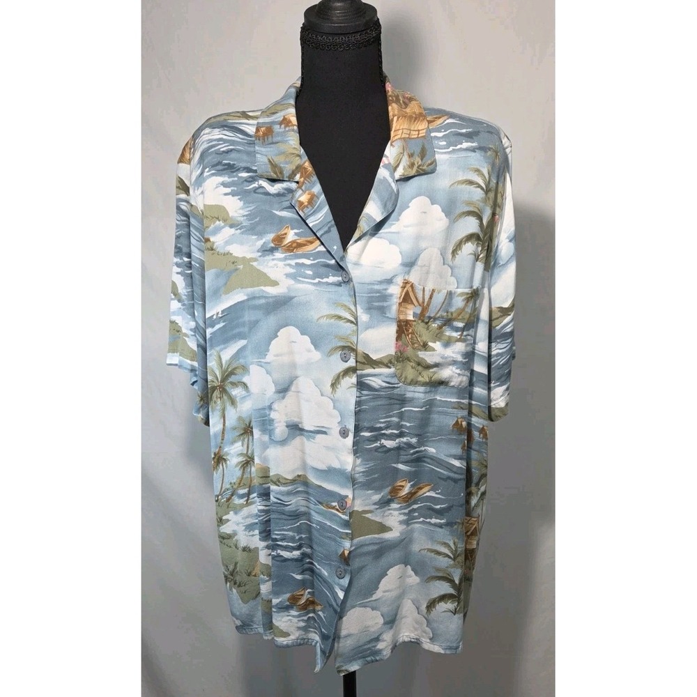 Alfred Dunner Hawaiian Tropical Button Up Women 22W Blue Excellent Beach Rayon